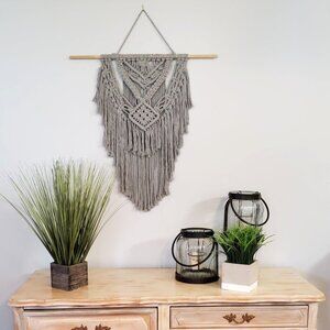 NEW! Gray Boho Macrame Wall Hanging Home Decor | Boho Chic Statement Art Piece